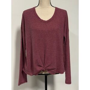 Mudd Waffle Knit Front Knot Sweater Pink Juniors Size M